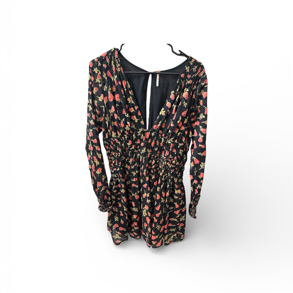 Free People Black And Pink Floral Mini Dress